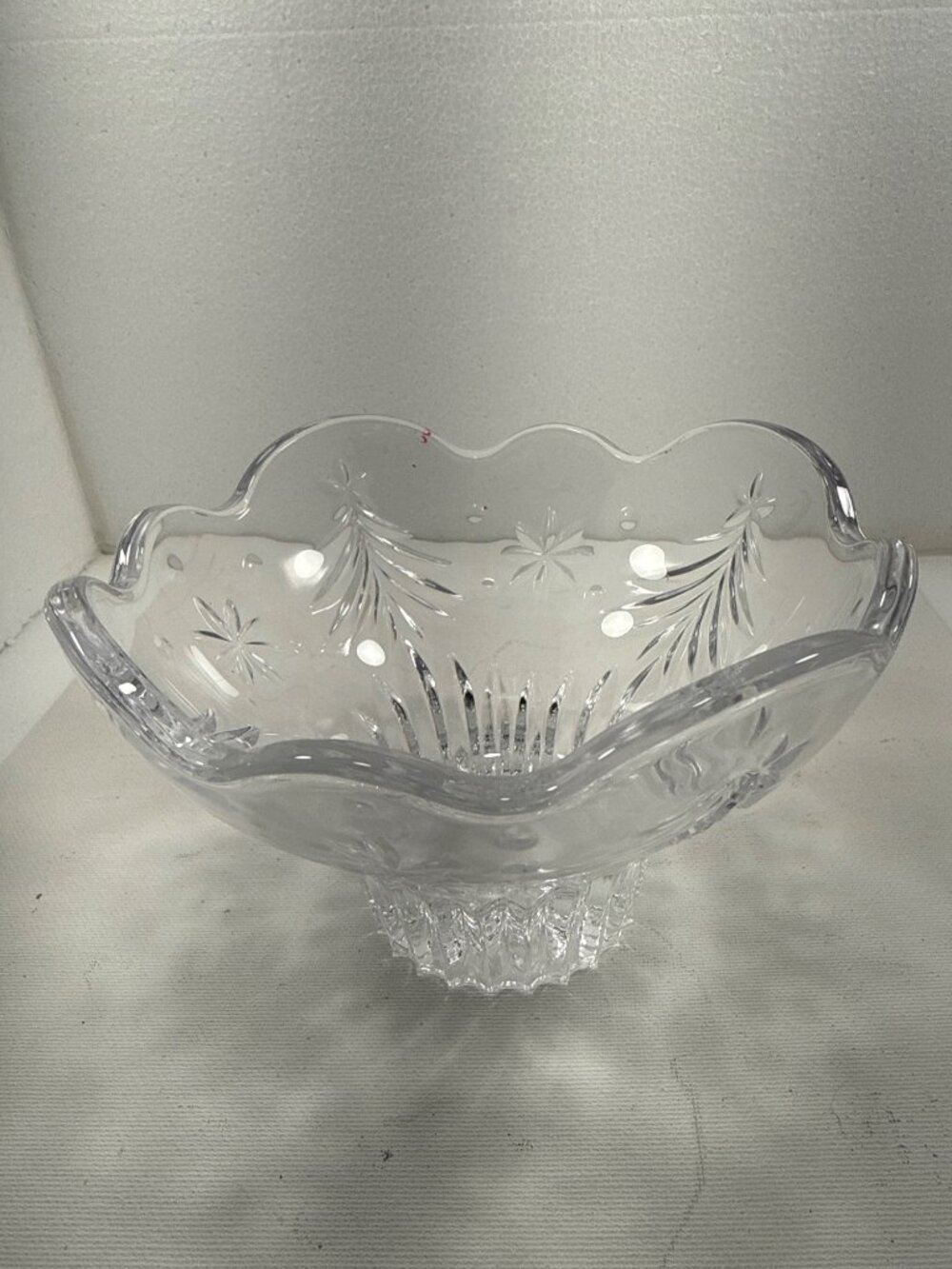 Mikasa Christmas Night Crystal Glass Bowl 6” Scalloped Rim Christmas Trees